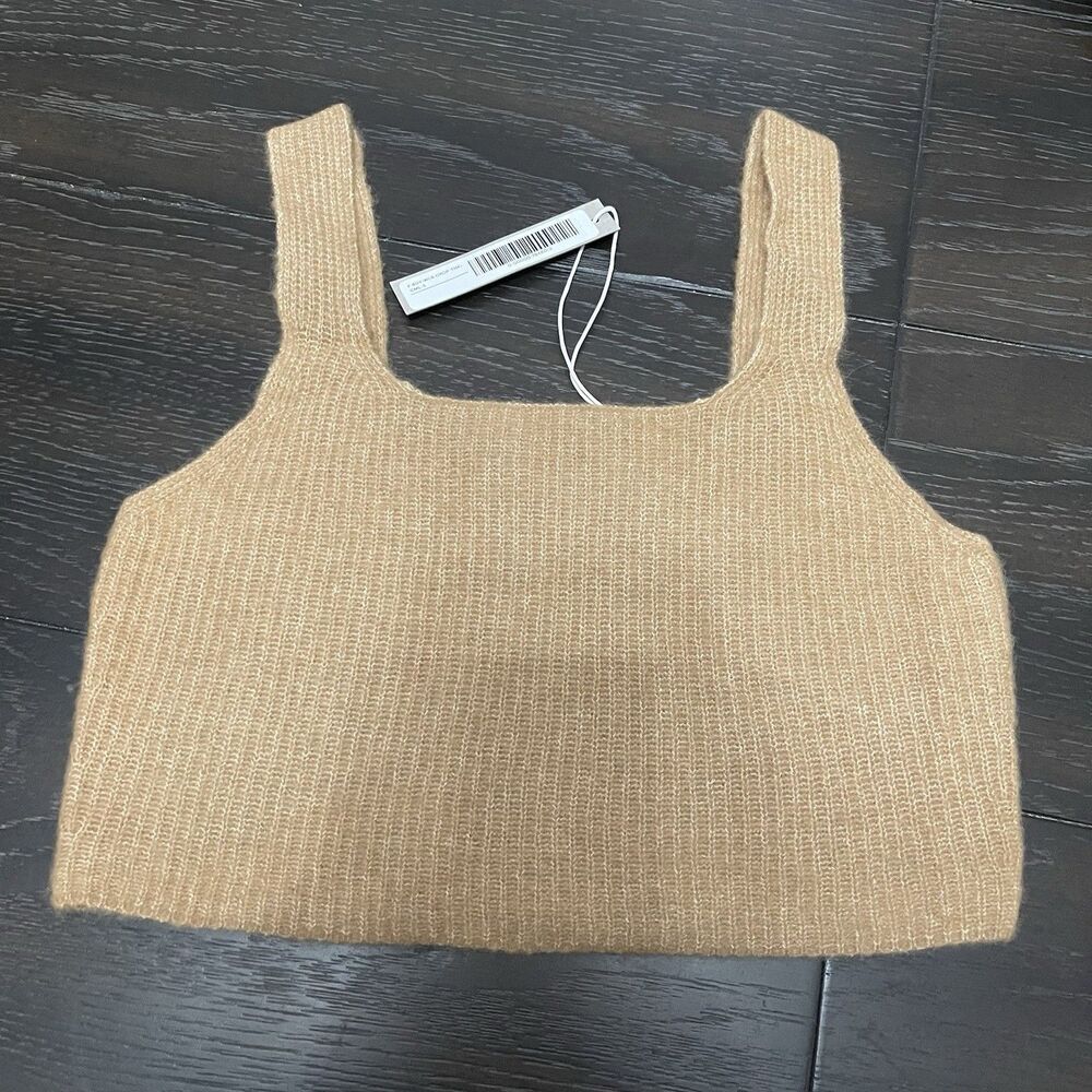 EVERLANE Sweater Tank Top Small Camel NEW Crop Top Ribbed Knit Soft Cozy Wool - Picture 3 of 13